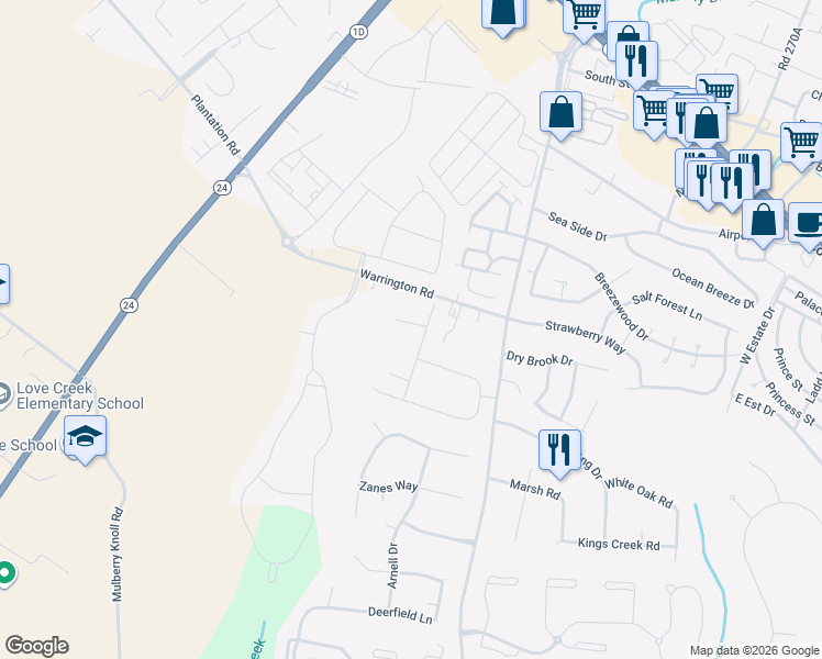 map of restaurants, bars, coffee shops, grocery stores, and more near 33513 Auburn Drive in Rehoboth Beach