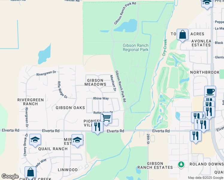 map of restaurants, bars, coffee shops, grocery stores, and more near 2369 Missouri Way in Elverta