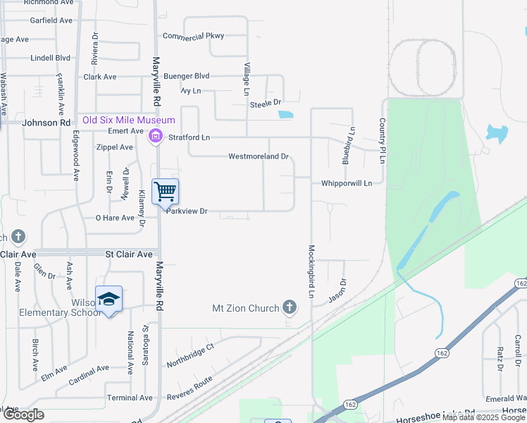 map of restaurants, bars, coffee shops, grocery stores, and more near 2599 Parkview Drive in Granite City