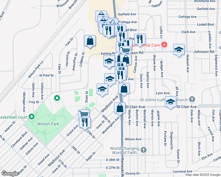 map of restaurants, bars, coffee shops, grocery stores, and more near 3101 Madison Avenue in Granite City