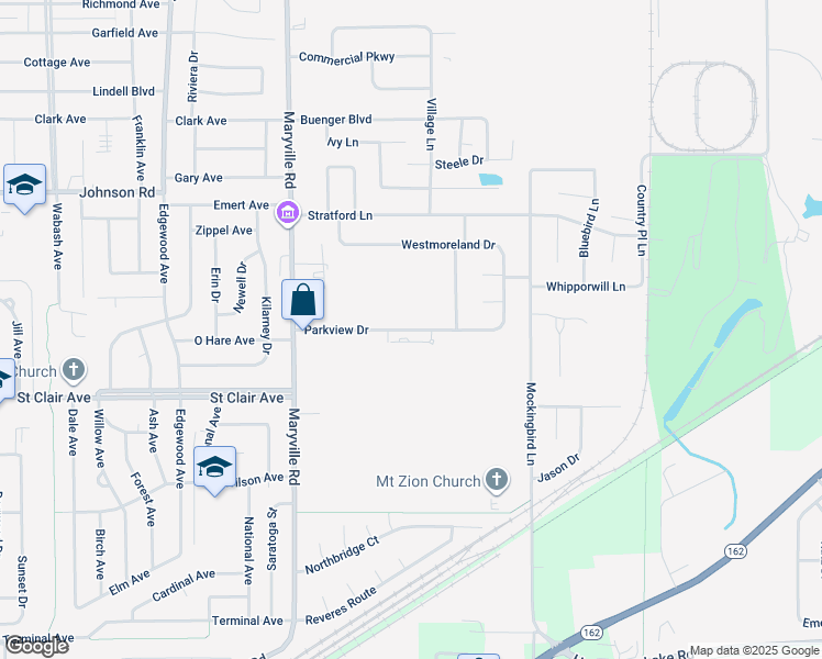 map of restaurants, bars, coffee shops, grocery stores, and more near 2566 Parkview Drive in Granite City