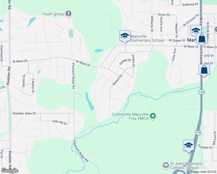 map of restaurants, bars, coffee shops, grocery stores, and more near 1001 Robert Drive in Maryville