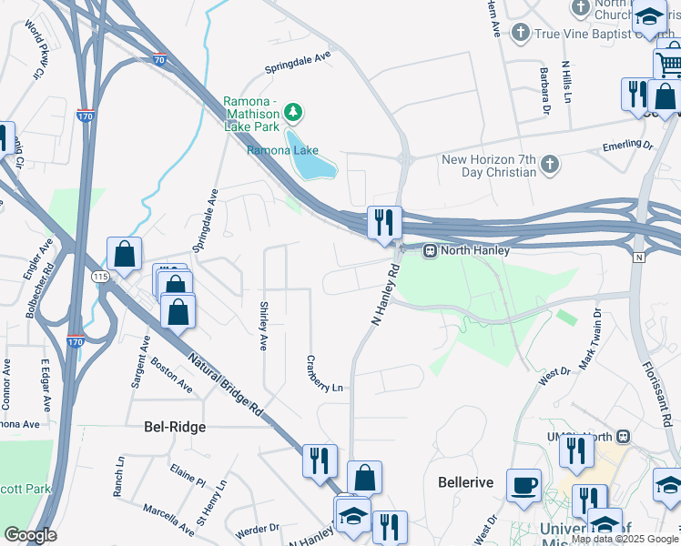 map of restaurants, bars, coffee shops, grocery stores, and more near 8856 Dragonwyk Drive in St. Louis