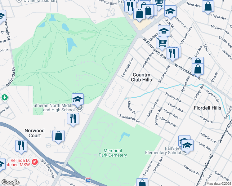 map of restaurants, bars, coffee shops, grocery stores, and more near 5700 Eagle Valley Dr in St Louis