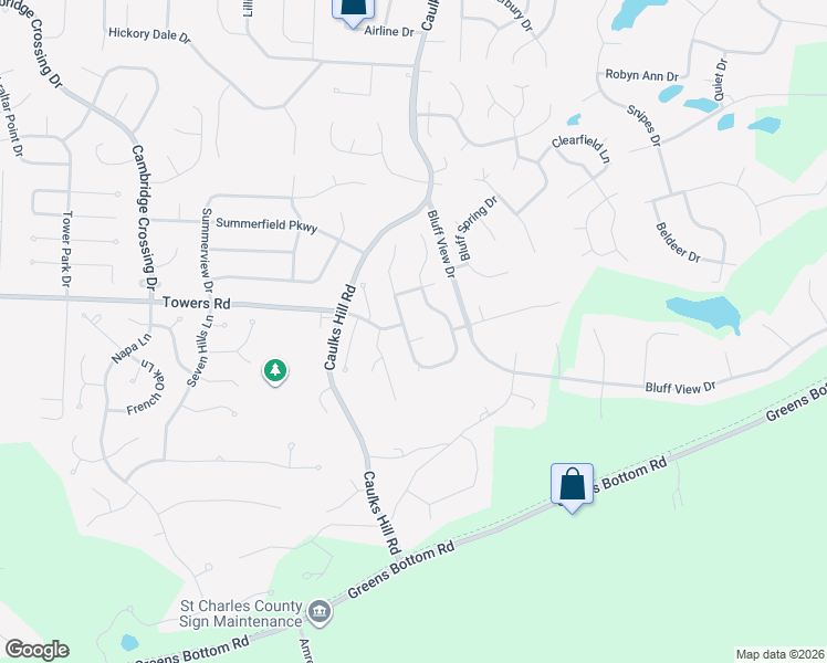 map of restaurants, bars, coffee shops, grocery stores, and more near 580 Meadow Chase Drive in Saint Charles