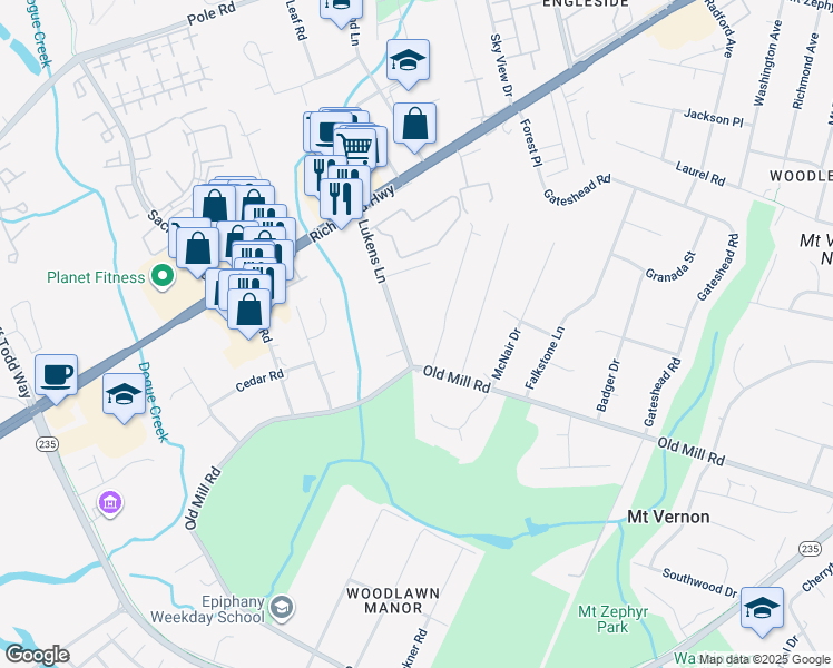 map of restaurants, bars, coffee shops, grocery stores, and more near 8801 Lukens Lane in Alexandria