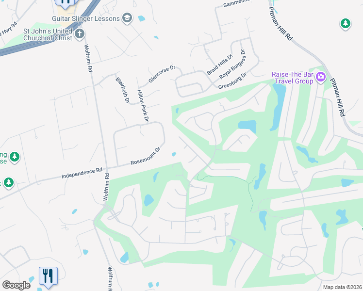 map of restaurants, bars, coffee shops, grocery stores, and more near 146 Newgrange Pass in Weldon Spring