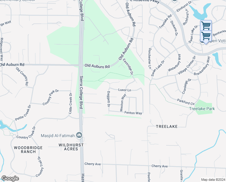 map of restaurants, bars, coffee shops, grocery stores, and more near 4010 Luxor Lane in Roseville