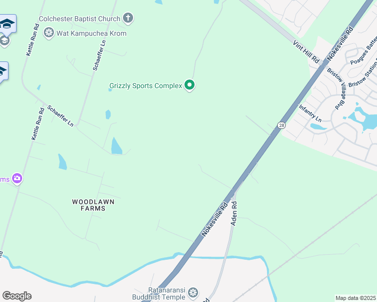 map of restaurants, bars, coffee shops, grocery stores, and more near 12204 Nokesville Road in Prince William County