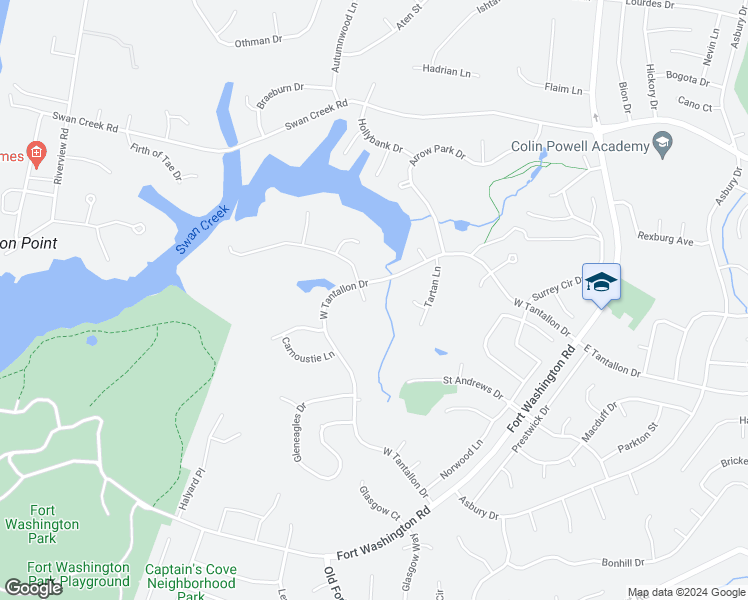 map of restaurants, bars, coffee shops, grocery stores, and more near 12602 Monterey Circle in Fort Washington