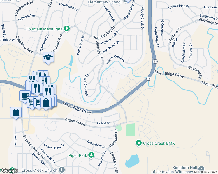 map of restaurants, bars, coffee shops, grocery stores, and more near 7819 Gerry Heights in Colorado Springs