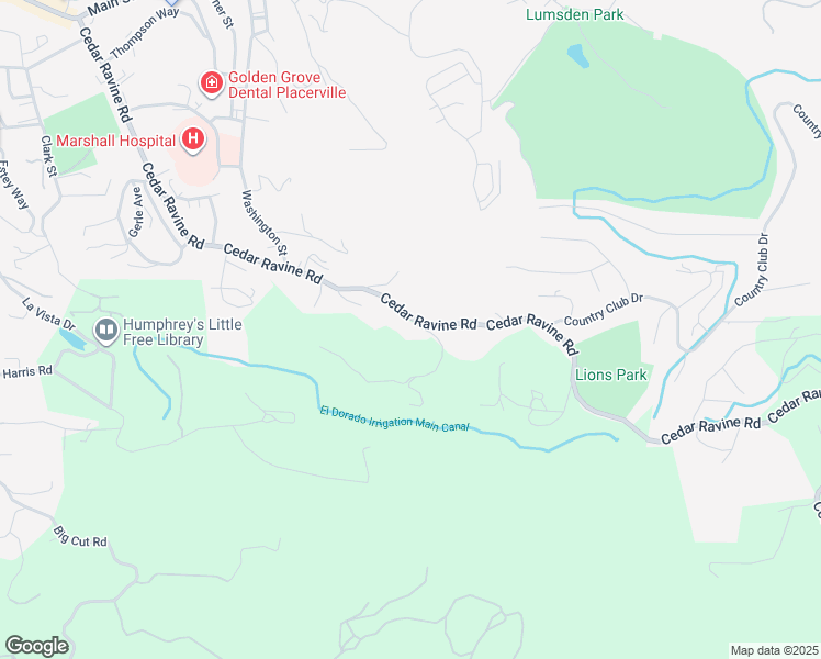 map of restaurants, bars, coffee shops, grocery stores, and more near 3496 Cedar Ravine Road in Placerville
