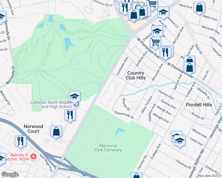 map of restaurants, bars, coffee shops, grocery stores, and more near 5700 Eagle Valley Drive in St. Louis