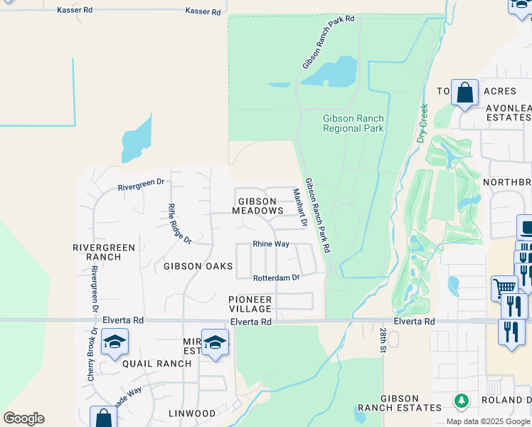 map of restaurants, bars, coffee shops, grocery stores, and more near 8373 Rasmussen Circle in Elverta