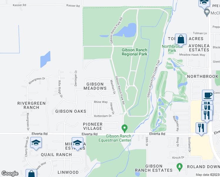 map of restaurants, bars, coffee shops, grocery stores, and more near 2369 Missouri Way in Elverta