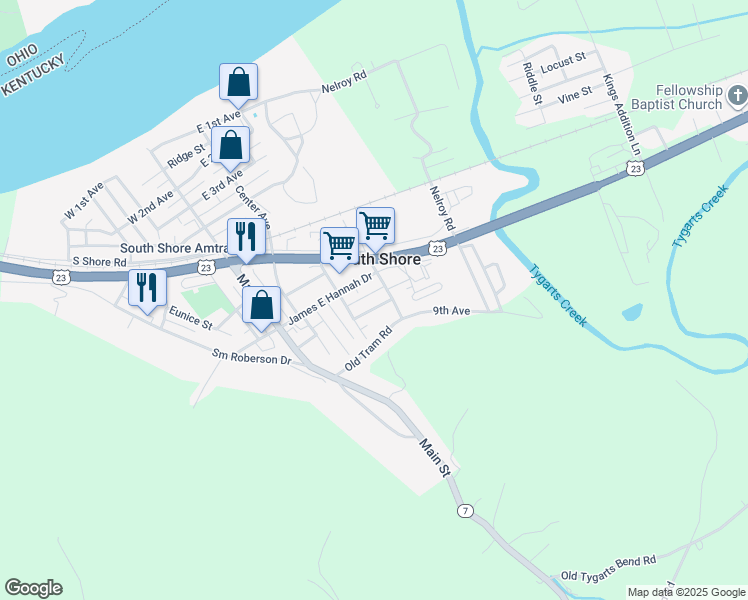 map of restaurants, bars, coffee shops, grocery stores, and more near Cs-6032 in South Shore
