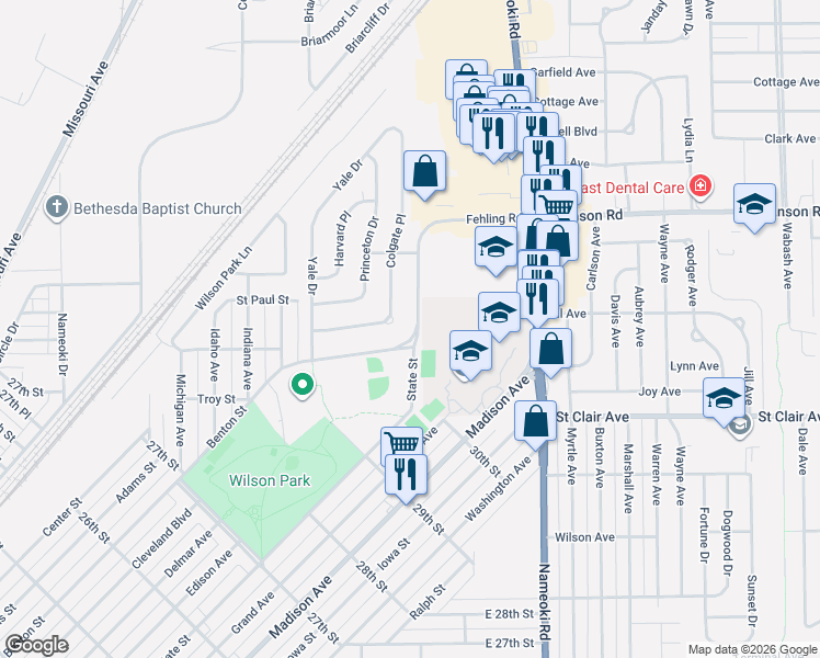map of restaurants, bars, coffee shops, grocery stores, and more near in Granite City