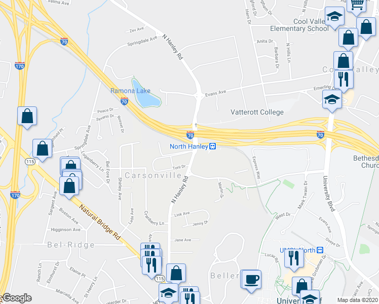 map of restaurants, bars, coffee shops, grocery stores, and more near 8806 Dragonwyk Drive in St. Louis