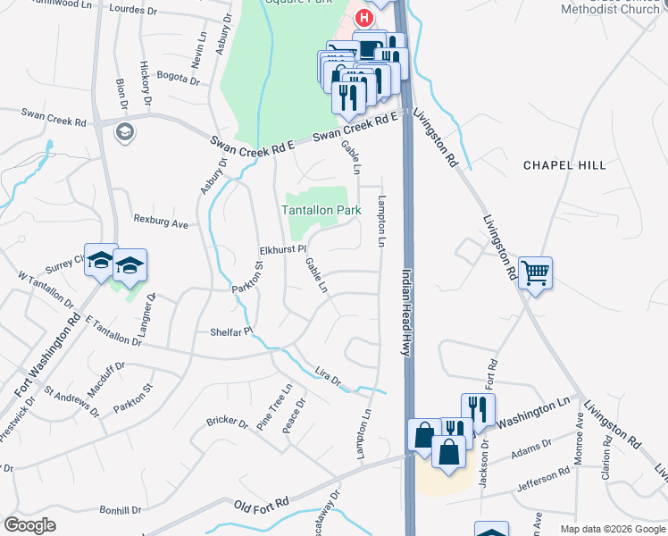 map of restaurants, bars, coffee shops, grocery stores, and more near 804 Newmont Street in Fort Washington