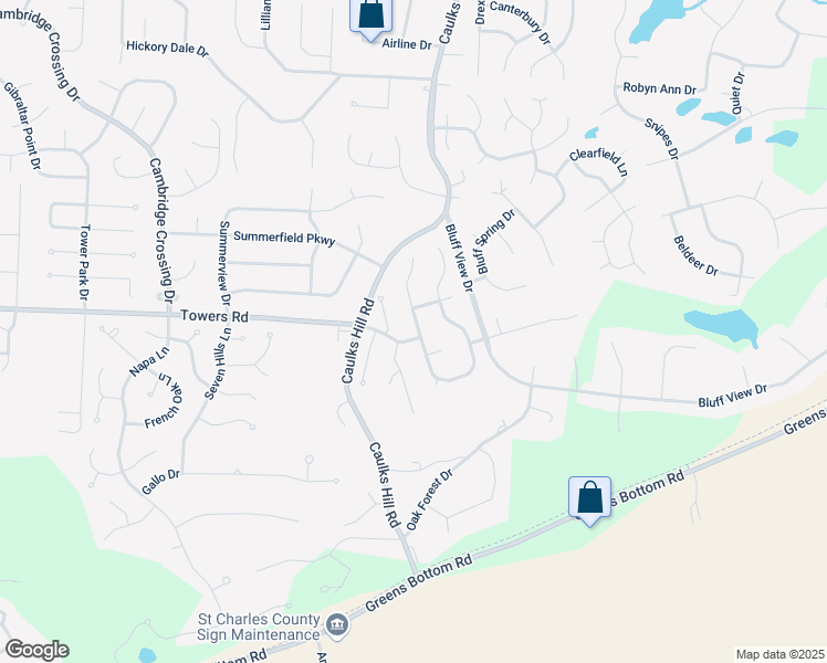 map of restaurants, bars, coffee shops, grocery stores, and more near 580 Meadow Chase Drive in Saint Charles