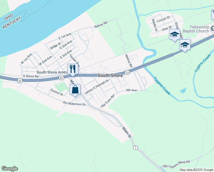 map of restaurants, bars, coffee shops, grocery stores, and more near Cs-6032 in South Shore