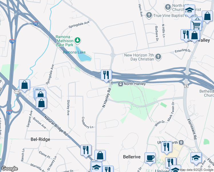 map of restaurants, bars, coffee shops, grocery stores, and more near 8806 Dragonwyk Drive in St. Louis