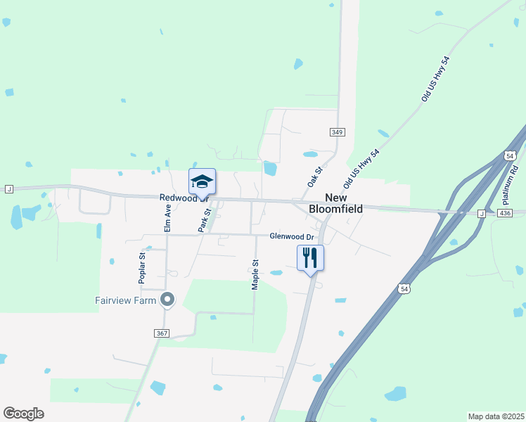 map of restaurants, bars, coffee shops, grocery stores, and more near 322 Redwood Dr in New Bloomfield