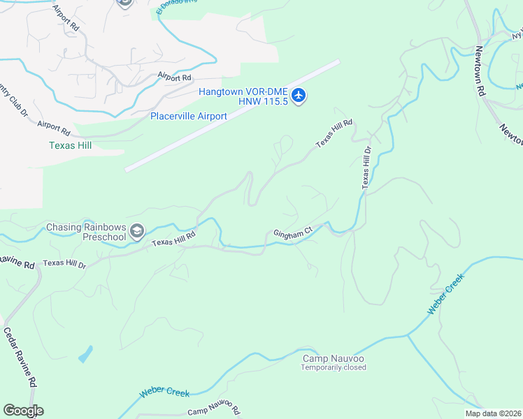 map of restaurants, bars, coffee shops, grocery stores, and more near 3041 Texas Hill Road in Placerville