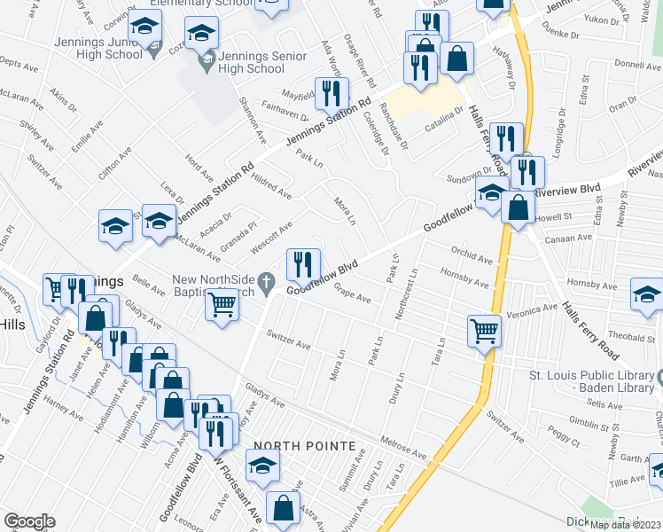 map of restaurants, bars, coffee shops, grocery stores, and more near 8777 Goodfellow Boulevard in St. Louis