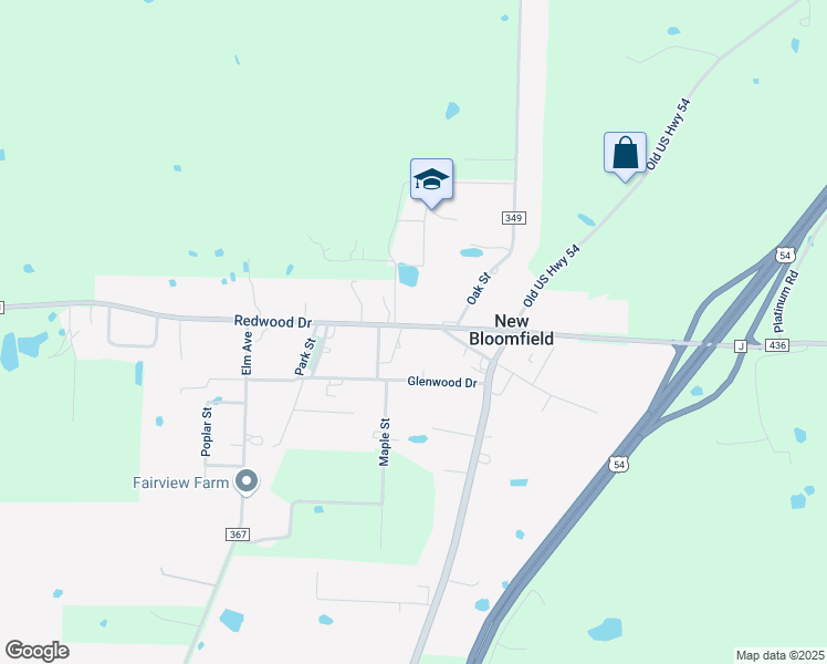 map of restaurants, bars, coffee shops, grocery stores, and more near 322 Redwood Dr in New Bloomfield