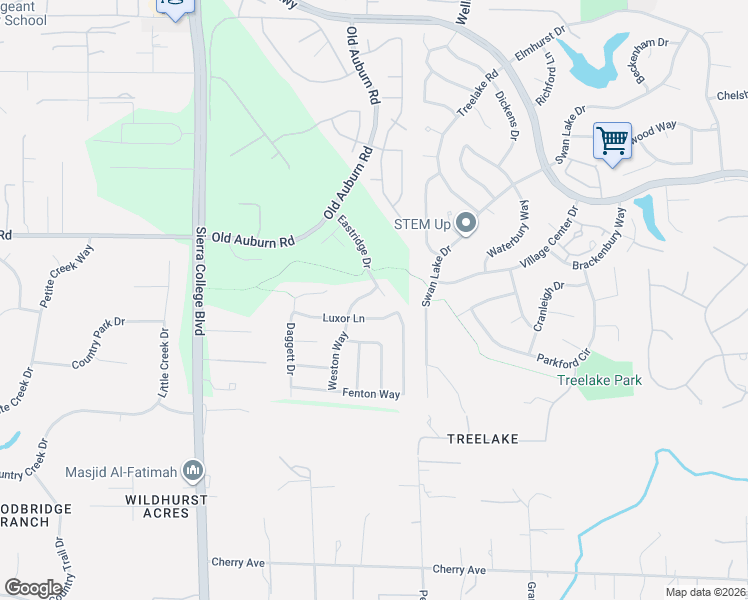 map of restaurants, bars, coffee shops, grocery stores, and more near 4131 Luxor Lane in Roseville