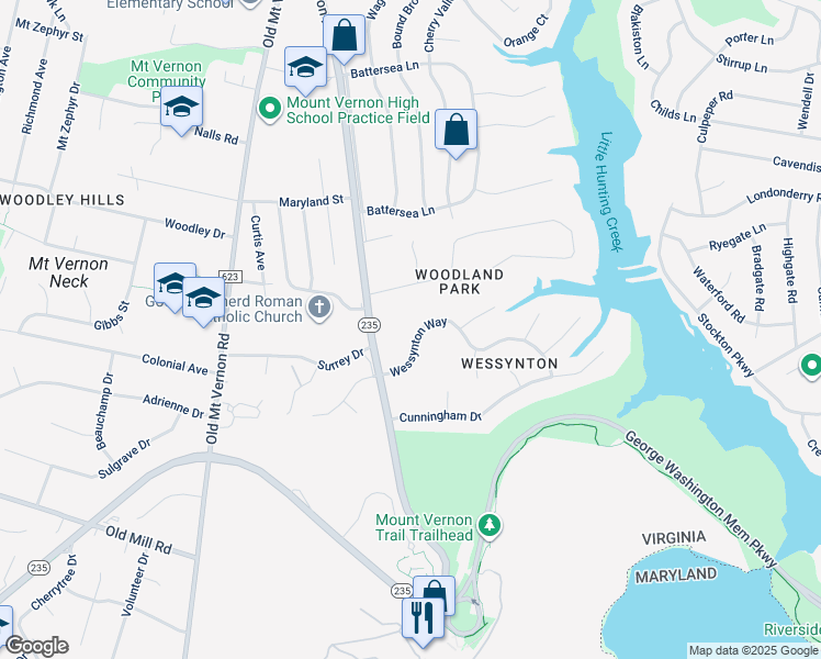 map of restaurants, bars, coffee shops, grocery stores, and more near 3308 Wessynton Way in Alexandria
