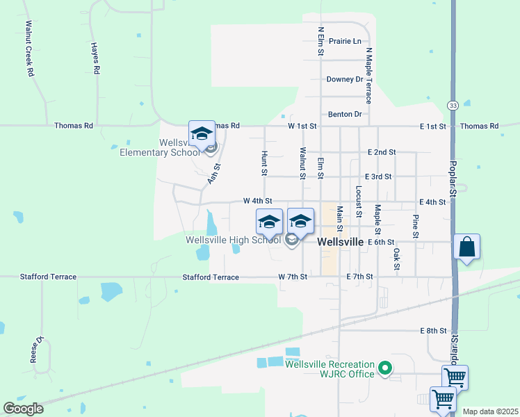 map of restaurants, bars, coffee shops, grocery stores, and more near 406 West 4th Street in Wellsville