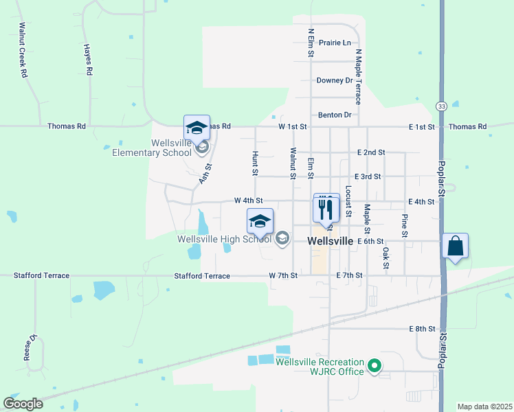 map of restaurants, bars, coffee shops, grocery stores, and more near 406 West 4th Street in Wellsville