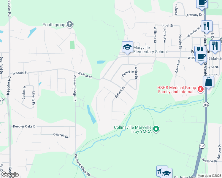 map of restaurants, bars, coffee shops, grocery stores, and more near 1033 Andra Drive in Maryville