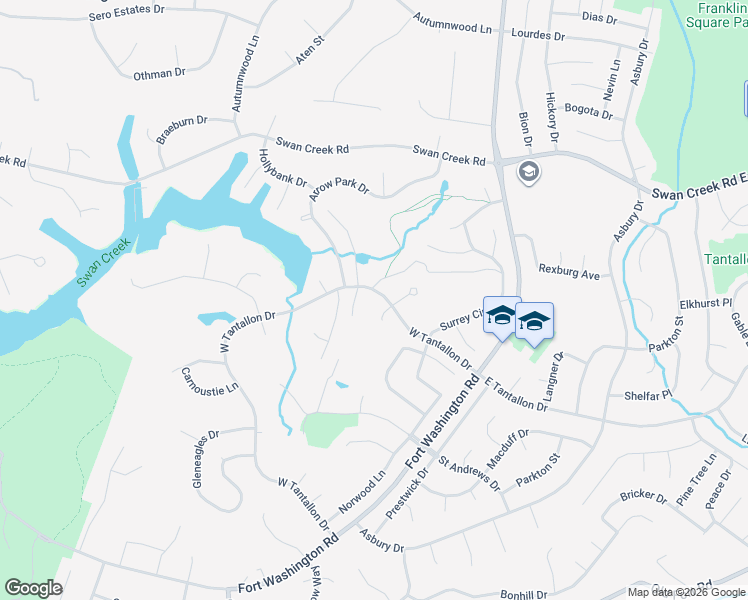map of restaurants, bars, coffee shops, grocery stores, and more near 304 West Tantallon Drive in Fort Washington