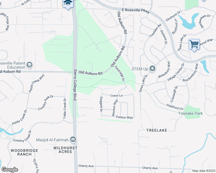 map of restaurants, bars, coffee shops, grocery stores, and more near 571 Daggett Court in Roseville
