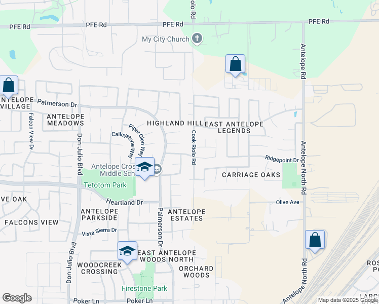 map of restaurants, bars, coffee shops, grocery stores, and more near 5505 Mable Rose Way in Antelope