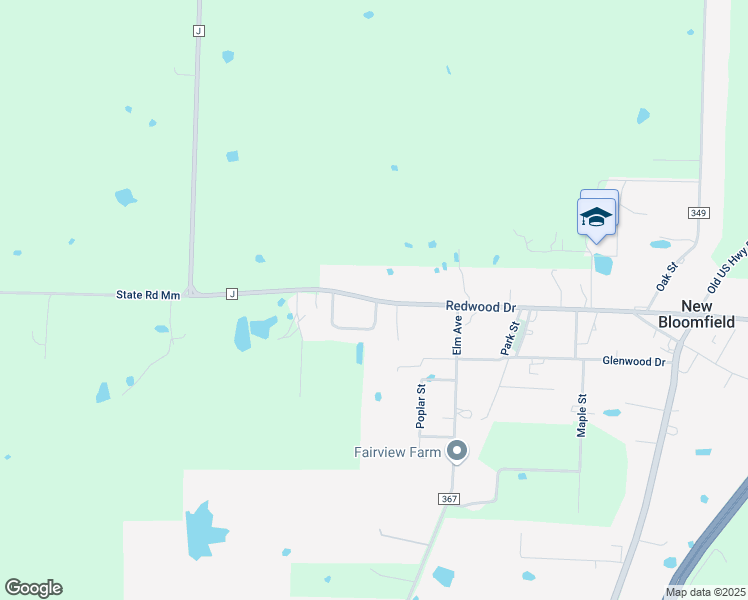 map of restaurants, bars, coffee shops, grocery stores, and more near 307 Redwood Drive in New Bloomfield