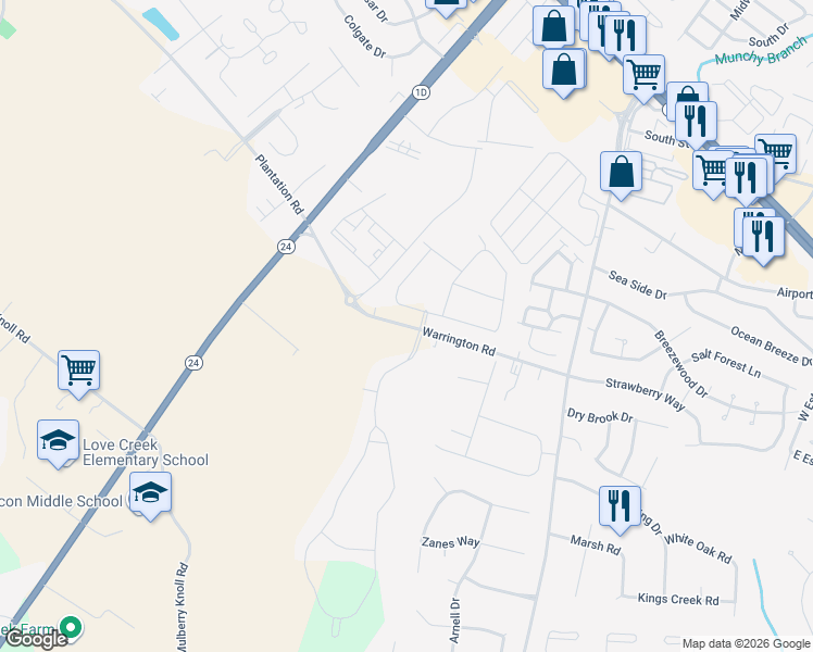 map of restaurants, bars, coffee shops, grocery stores, and more near 34885 Road 275 13A in Rehoboth Beach