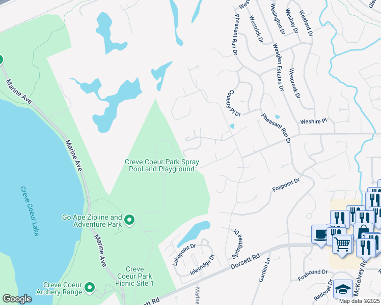 map of restaurants, bars, coffee shops, grocery stores, and more near 2224 Canyonlands Drive in Maryland Heights
