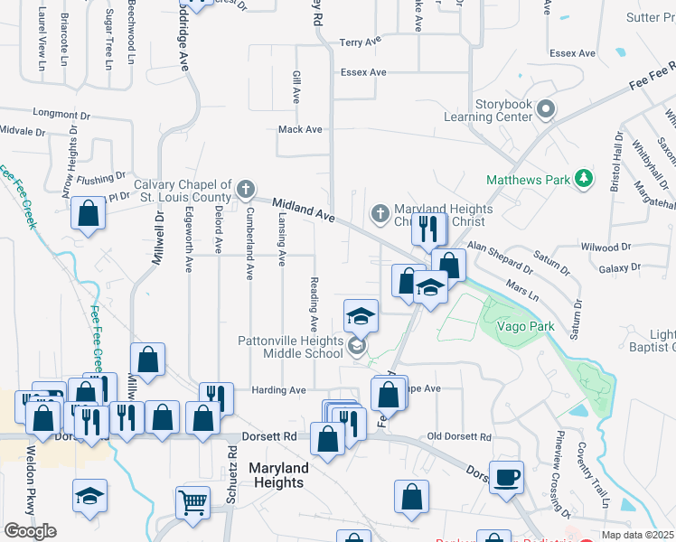 map of restaurants, bars, coffee shops, grocery stores, and more near 27 Lennox Terrace in Maryland Heights