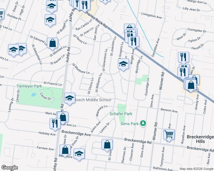 map of restaurants, bars, coffee shops, grocery stores, and more near 10228 Saint Richard Lane in Saint Ann