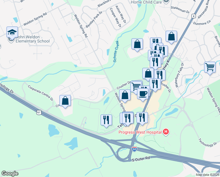 map of restaurants, bars, coffee shops, grocery stores, and more near 112 Southernside Lane in O'Fallon