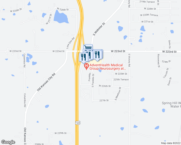 map of restaurants, bars, coffee shops, grocery stores, and more near 21814 Franklin in Spring Hill