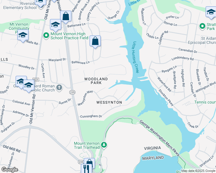 map of restaurants, bars, coffee shops, grocery stores, and more near 3206 Wessynton Way in Alexandria