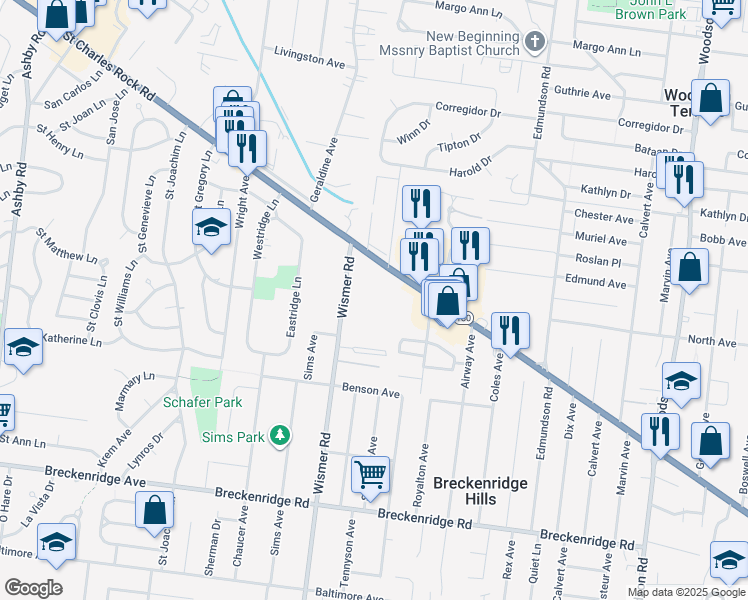 map of restaurants, bars, coffee shops, grocery stores, and more near 3567 Dehart Place in Saint Ann