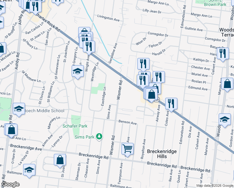 map of restaurants, bars, coffee shops, grocery stores, and more near 3529 Wismer Road in Saint Ann