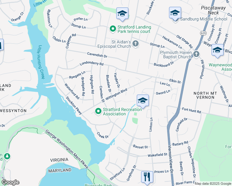 map of restaurants, bars, coffee shops, grocery stores, and more near 2226 Wittington Blvd in Alexandria