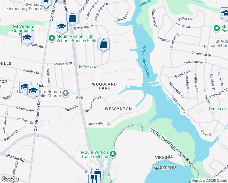 map of restaurants, bars, coffee shops, grocery stores, and more near 3206 Wessynton Way in Alexandria